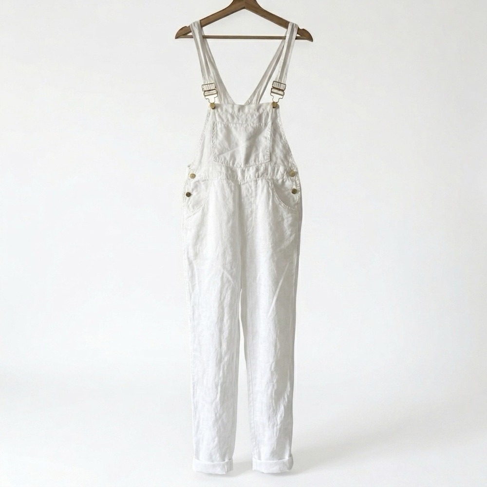 WE WORE WHAT White Overalls 100%‎ Linen Women's Small Resort Beach Summer Boho